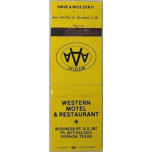 Vintage Matchbook Cover Western Motel & Restaurant Vernon TX Texas